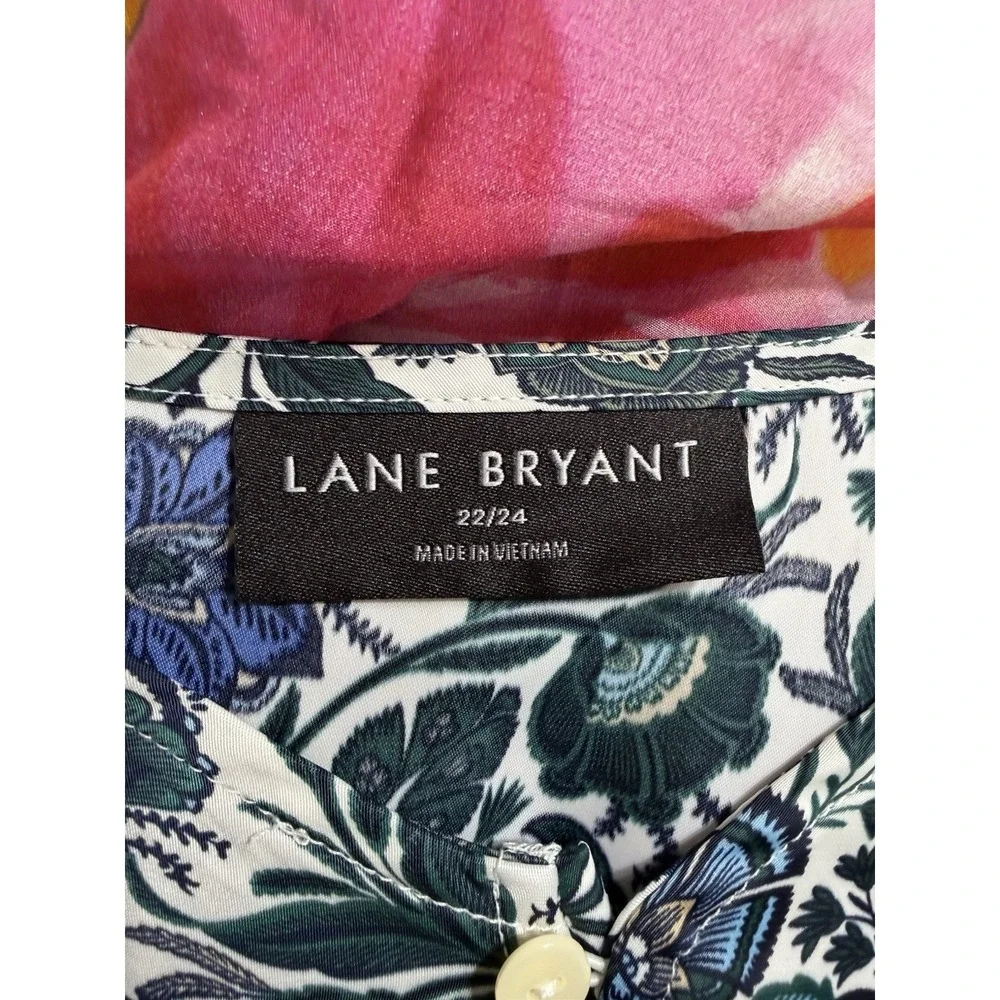 3X Lane Bryant Top Floral Curvy Plus Blouse Colorful Blue Long Sleeve